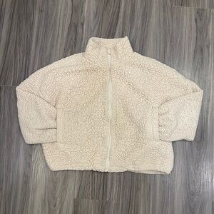 UO Willow Fuzzy Cream Drawstring Teddy Jacket